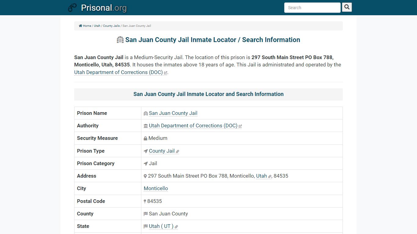 San Juan County Jail-Inmate Locator/Search Info, Phone ...